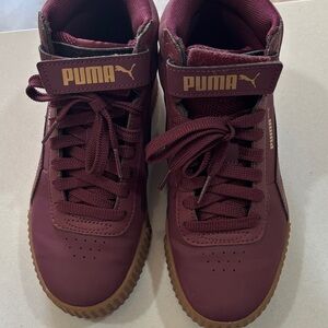 Puma Maroon High-Top Sneakers with Gold Logo